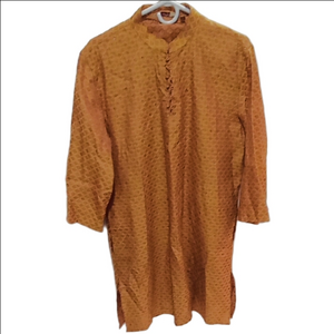 Men's  100% Silk Orange Kurta